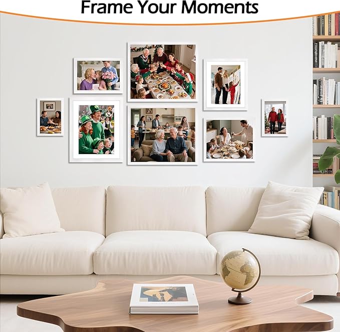 12x12 Picture Frame 2 Pack, White Photo Frames Collage for Wall Hanging, 12 x 12 Square Wall Gallery Poster Frame with Clear Plexiglass, Display Pictures 8x8 with Mat or 12x12 Without
