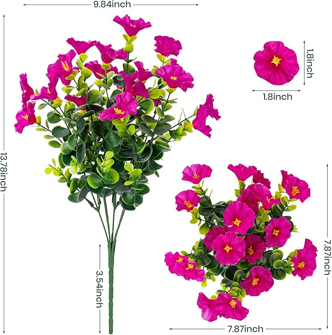 Nigirior Artificial Faux Flowers for Outdoor 16 Bundles Boxwood Fake Morning Glory for Planter,UV Resistant Fake Flowers for Home Porch Patio Outside（Magenta）