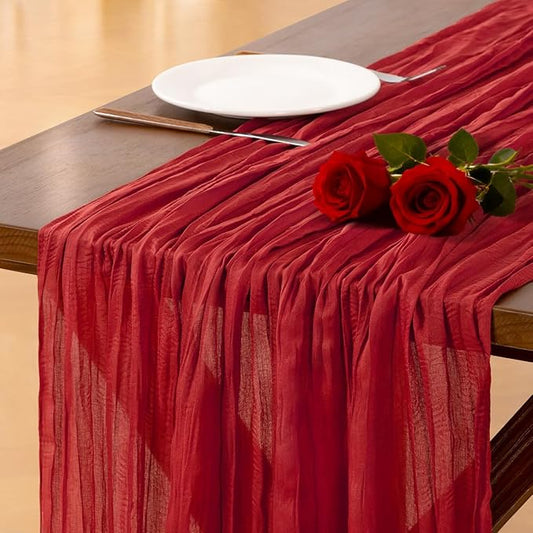 Socomi Red Cheesecloth Table Runner Easter Spring Boho Rustic Gauze 120 inch 10FT Cheese Cloth Runner for Wedding Party Baby Shower Birthday Home Decor Holiday Decorations