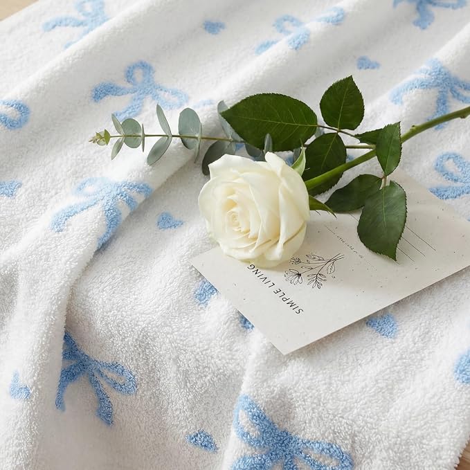 WRENSONGE Soft Throw Blanket for Couch-Cozy Reversible Knitted Blankets | Lightweight Warm Fluffy Decor for Women, Mom, Her & Girls, Sofa, Chair, Bed, 50x60in,Bubble Bowknot Blue