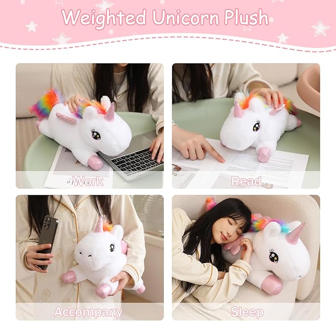 SQEQE Weighted Unicorn Plush, Weighted Unicorn Stuffed Animal, Cute Plushies Soft Pillow Toy Gift for Kids Adults 23.6 Inch, 3.1 Lbs