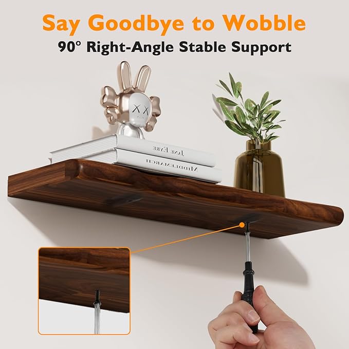 Floating Shelves for Wall Rustic Farmhouse 55 Inch Floating Shelf Bathroom Wooden Shelves for Wall Mounted Live Edge Pine Shelf with Unique Natural Grain for Living Room Bedroom Kitchen (Walnut)