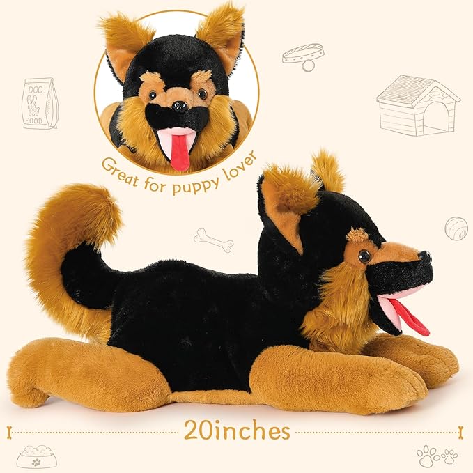 MaoGoLan 5Pcs Giant German Shepherd Dog Plush Toys with 4 Babies, Realistic Soft and Cuddly Stuffed Dog Puppies for Kids, Puppy Lovers