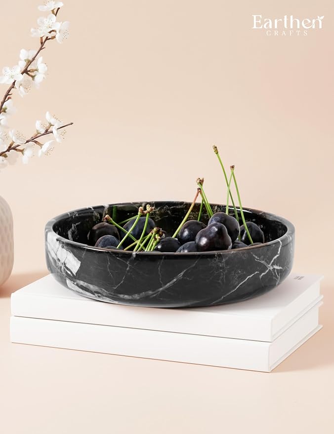 Marble Serving Bowl 8" Black Fruit Bowl For Kitchen Counter For Kitchen Decor, Decorative Bowl for Home Decor, Entryway Table Modern Candy Bowl