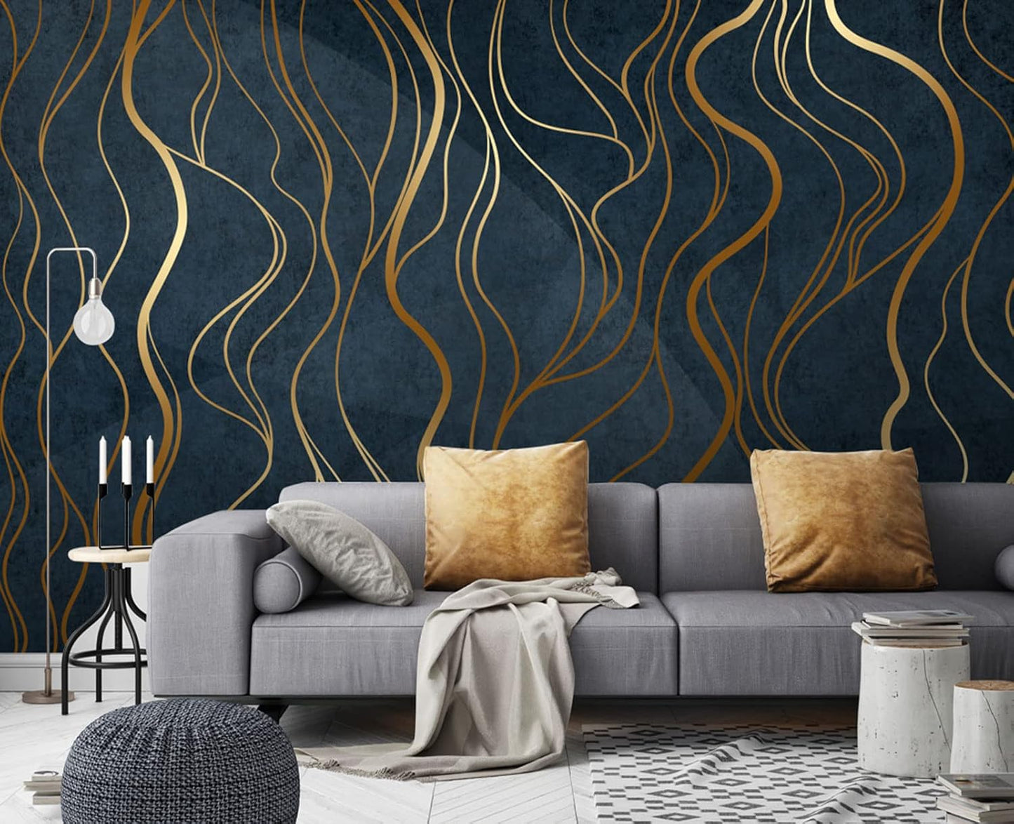 Simple Golden Lines Wall Mural Wallpaper for Bedroom 178" x 117"