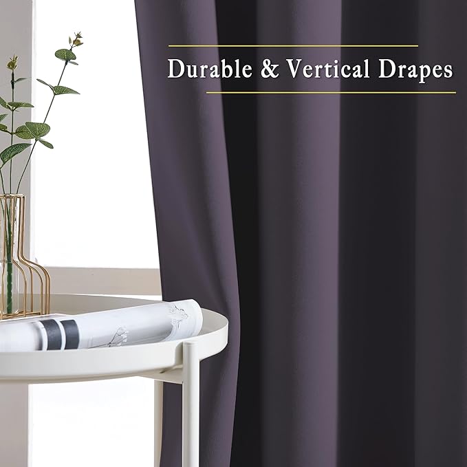 NICETOWN Blackout Curtains for Bedroom, Grommet Solid Thermal Drapes Light Blocking Window Treatments Sound Reducing for Living Room, Greyish Purple, W46 x L63, 2 Panels