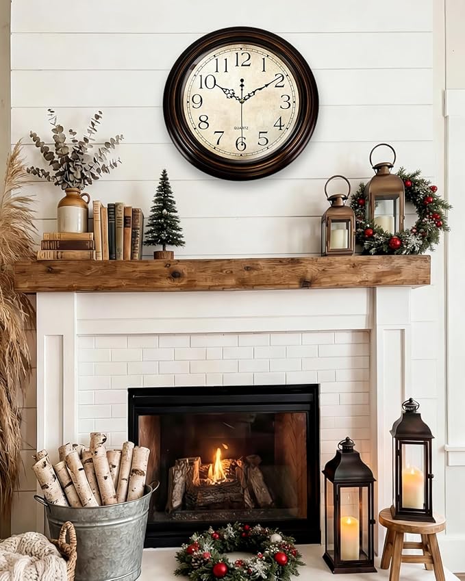Vintage Wall Clock 13 Inch Quartz Silent Non-Ticking Analog Clock Battery Operated Rustic Round Decorative Clock for Living Room Kitchen Home Office Classroom