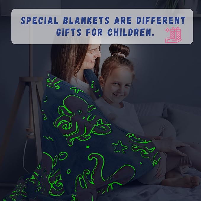 Octopus Twin Blanket for Couch Bed, Large Soft Warm Ocean Blanket for Adults Kids, Blue Sea Animal Twin Size Fleece Throw for Bedroom Home Decor 60"x80"