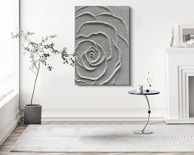 NANKAI Art Contemporary Minimalist Texture Abstract Oil Painting White Flower Texture Painting Minimalist Art 40x28 Inch Home Wall Decoration