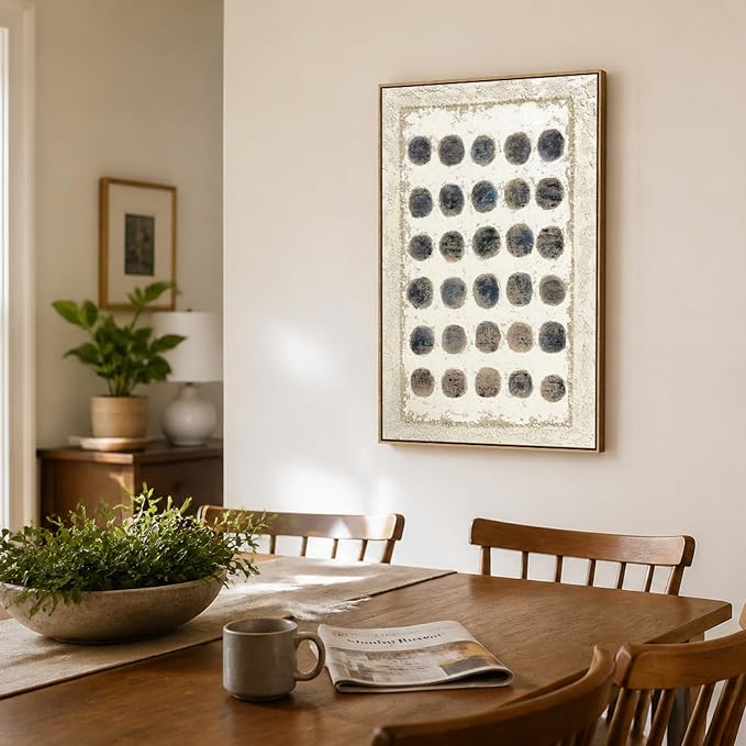SAFERRYHOME Abstract Hand Painted Neutral Wall Art, 24"x36" Framed | Large Minimalist Textured Framed Canvas Wall Decor, Neutral Geometric Circle Painting Artwork for Home Office Living Room