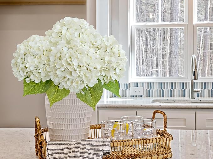 ZYTUYO 20 inches 4 Pcs Ivory White Real Touch Hydrangea Artificial Flowers Boho Lifelike Real Looking Latex Hydrangeas Flower with Long Stem for Home Decor Spring Table Centrepiece