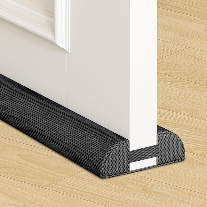 fowong Door Draft Stopper 30 Inch, Under Door Noise Stopper Blocks Air, Draft, Light, Dust, 24" to 30" Sweep Seal Large Gap up to 1.7", Easy to Install Black