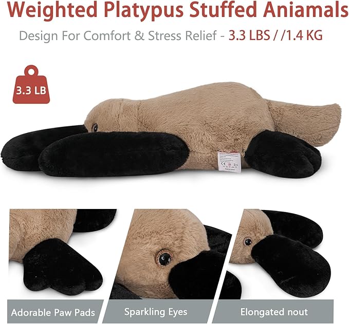 Niuniu Daddy 20" | 3.3 Pound Weighted Platypus Stuffed Animals for Adults Kids, Weighted Stuffed Platypus Plush for Toddler, Cute Fluffy Soft Plush Toy Body Pillow for Presents Christmas Birthday