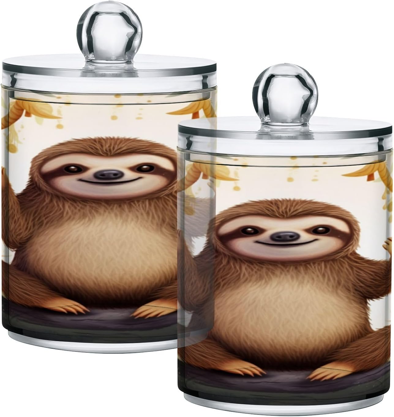 Cute Sloth 2PC Airtight Transparent Plastic Storage Jar Food Storage Container Plastic for Food Herbs Tea etc with Storage Lid easy to use and clean With lid Easy To Use
