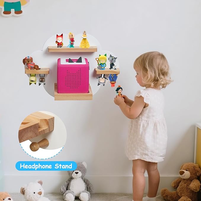 Cloud Toines Shelf, for TonieBox 1 and Toniebox 2 Tonies Wall Shelf Tonies Storage for 12-20 Toine Figures Characters Magnetic Shelf for Tonies Toniebox, Charging Station, Kids Play Room(White)