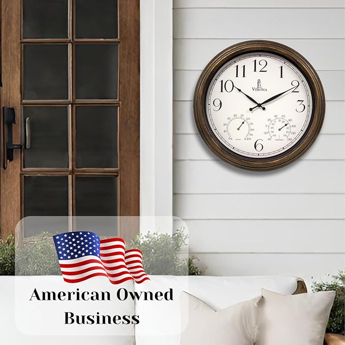 Outdoor Clocks for Patio Large Waterproof with Thermometer - 24 inch Indoor Outdoor Wall Clock with Temperature and Humidity Combo - Weatherproof, Accurate & Easy to Read for Pool, Garden & Home Decor