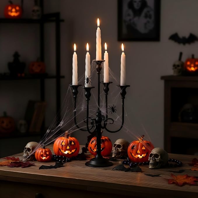 Candelabra Centerpieces for Tables, 2Pcs Metal Tall Candle Holder for Taper Candles, 5 Arm Candlestick Holder for Wedding Centerpiece Decor Party Event Reception Decoration，Black,19.7in-2pcs