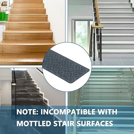 Stair Treads for Wooden Steps Indoor, 15 Pack 8" X 30" Non Slip Carpet Stair Treads with Reusable Adhesive for Kids Elders and Dogs, Surface Polyester TPR Backing Stair Rugs