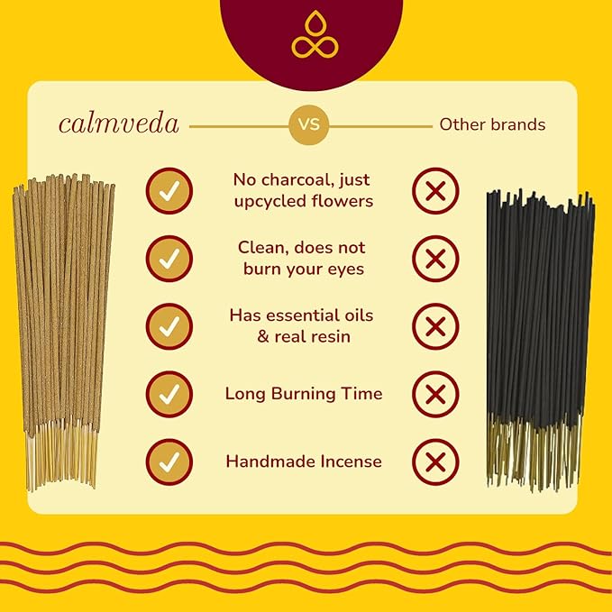 CALMVEDA Natural Incense Sticks Mega - Variety Pack (144 Insence-Sticks Bulk, 12 Aromas) Clean No Charcoal, Made from Upcycled Flowers | Organic Incense Stick Non Toxic (Slow Burn, Longlast)
