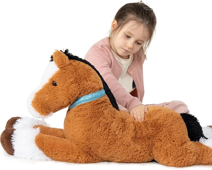 MaoGoLan Giant Horse Stuffed Animal, Large Horse Plush Toy for Girl Boy Kids, Big Ridable Stuffed Pony Plush Pillow for Easter Birthday Gifts or Party Favor Decor, 33 inches, Tan