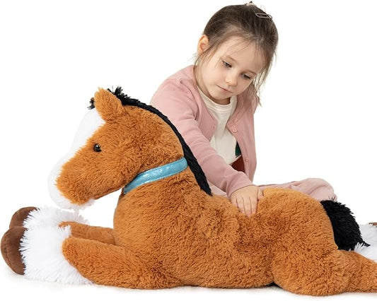 MaoGoLan Giant Horse Stuffed Animal, Large Horse Plush Toy for Girl Boy Kids, Big Ridable Stuffed Pony Plush Pillow for Easter Birthday Gifts or Party Favor Decor, 33 inches, Tan
