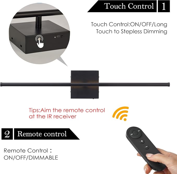 KARTOOSH 24.4 Inch Wall Sconces Battery Operated for Living Room Black | Rechargeable Wireless Wall Lamp Set of 2, 3000K Warm White Dimmable Wall Light Remote Control Indoor Lighting for Bedroom