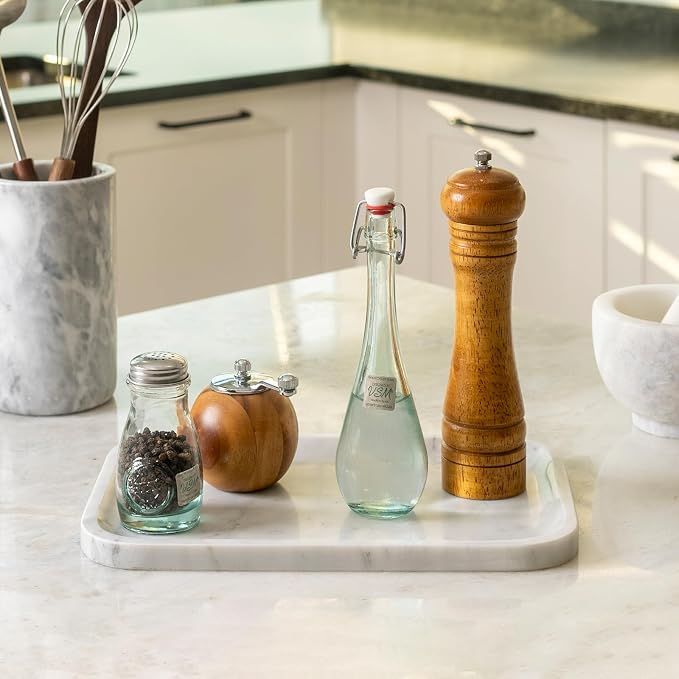 Koville Marble Tray, 12"x8" Bianco Carrara Marble Vanity Tray for Countertop Bathroom Kitchen Dresser, Decorative Catchall Trays for Perfume Jewelry, Rectangular Stone Serving Tray