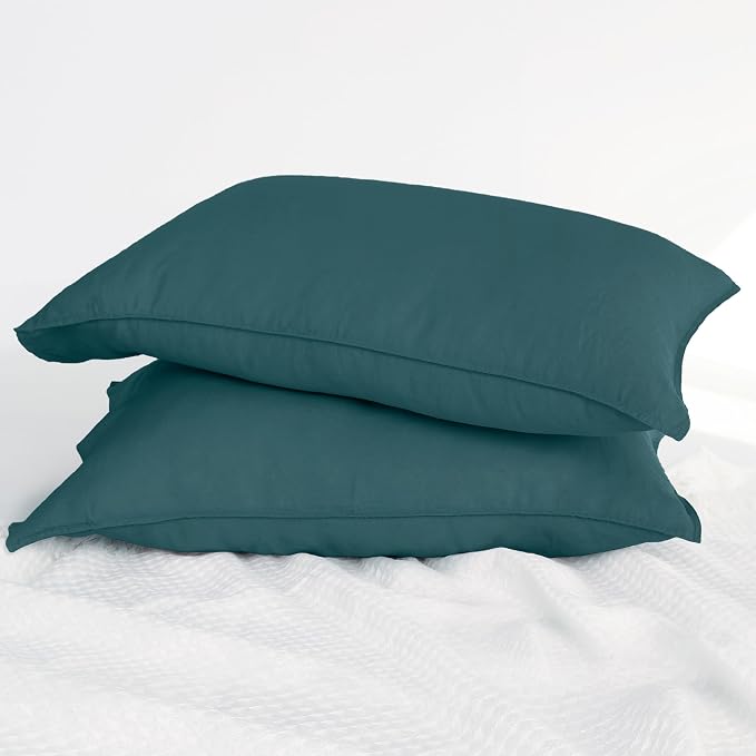 Linen World Linen Pillow Cases King Size - 20"x40" Set of 2,100% French Flax Pillowcase,Soft Breathable Natural Pillow Covers,Midnight Green