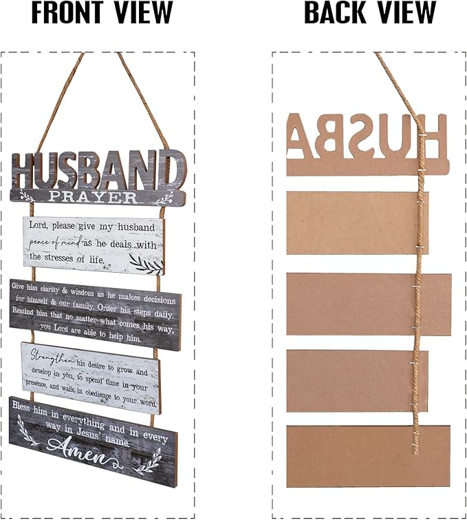 Yudarte Prayer for Husband Rustic Wall Sign with 5pcs Panels Strung Together - Christian Religious Inspiring Farmhouse Home Decor - Sweet Warming Gifts for Men,Him,Guy