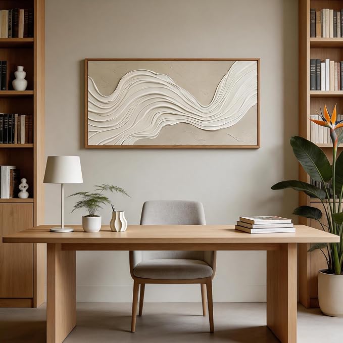 CHDITB 3D Textured Neutral Earth Tone Abstract Wave Relief Sculpture Framed Canvas Wall Art Set, Minimalist Texture Modern Wall Decor, Earth Tone Prints for Living Room Hallway Bedroom Decor 40"x20"
