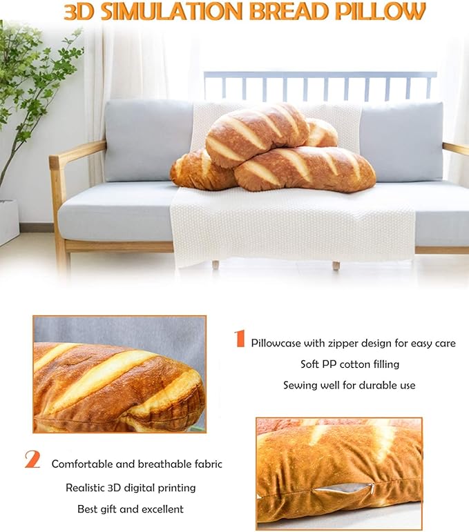 Wepop 40 in 3D Simulation Bread Shape Pillow Soft Lumbar Baguette Back Cushion Funny Food Plush Stuffed Toy