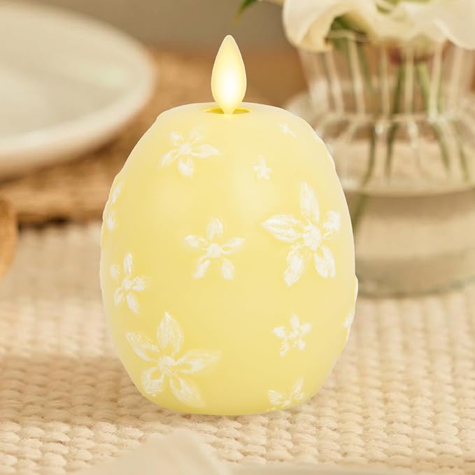 Luminara Flameless Candle Crystal Beads Glitter Sphere, Unscented Real Wax LED Candle, Timer, Holiday Decoration Centerpiece (Lemon Chiffon Floral)