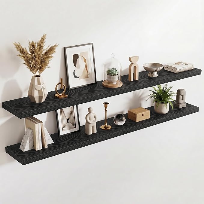 Acovy 10" Extra Deep Floating Shelves for Wall, 72" Long Wood Wall Shelves Set of 2 for Bathroom Bedroom Kitchen Living Room Laundry Room, Modern Floating Shelf for Home Decor