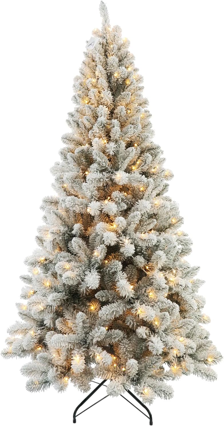 Prelit Christmas Tree with Lights 9ft,Premium Snow Flocked Artificial Xmas Tree, with 2270 Branch Tips and 900 Warm Lightsm,Support Automatique,Perfect Choice for Christmas Decorations,White
