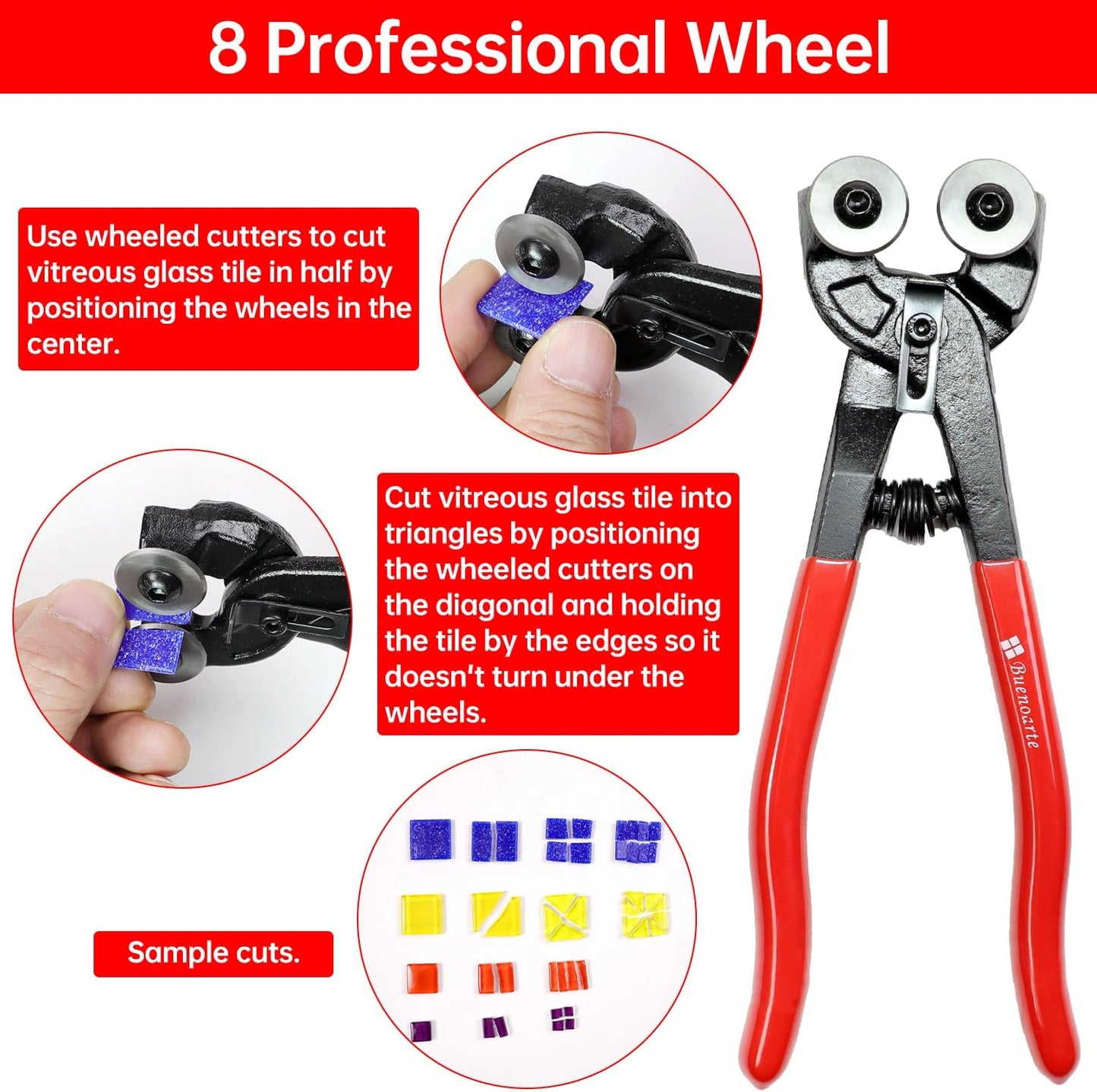 Glass Tile Nippers - Heavy Duty Wheeled Glass Mosaic Nipper & Hd Ceramic Tile Nipper, Tile Cutter Pliers Soft-grip Handle - Shapping Plier, Nipper Cutting Tools (8 Inch Wheeled Glass Mosaic Nipper)
