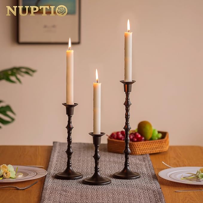 NUPTIO Candle Stick Holders for Centerpeice: Set of 6 Matte Black Taper Candlestick Holders - Bulk Antique Tall Candleholder for Easter Shabbat Table Fireplace Decor