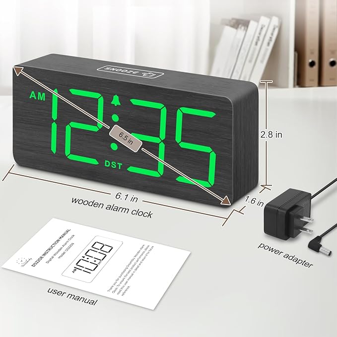 DreamSky Wooden Digital Alarm Clock for Bedroom - Desk Clock with Large Numbers for Living Room Office, Loud Alarm for Heavy Sleepers Adults, Volume Control, Dimmer, DST, Wood Decor (Plug in Clock)