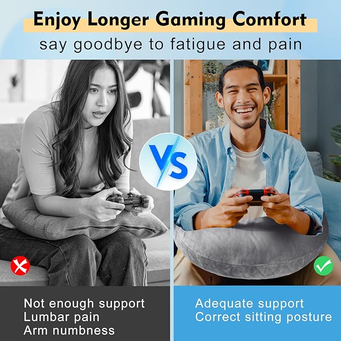 vamorry Gaming Pillow Arm Support Pillow for Bed & Sofa: Ergonomic U-Shaped Lap Pillow with Elbow Rest for Adults & Kids - Reduces Arm Pain & Fatigue During Gaming, Reading, Working & Crocheting