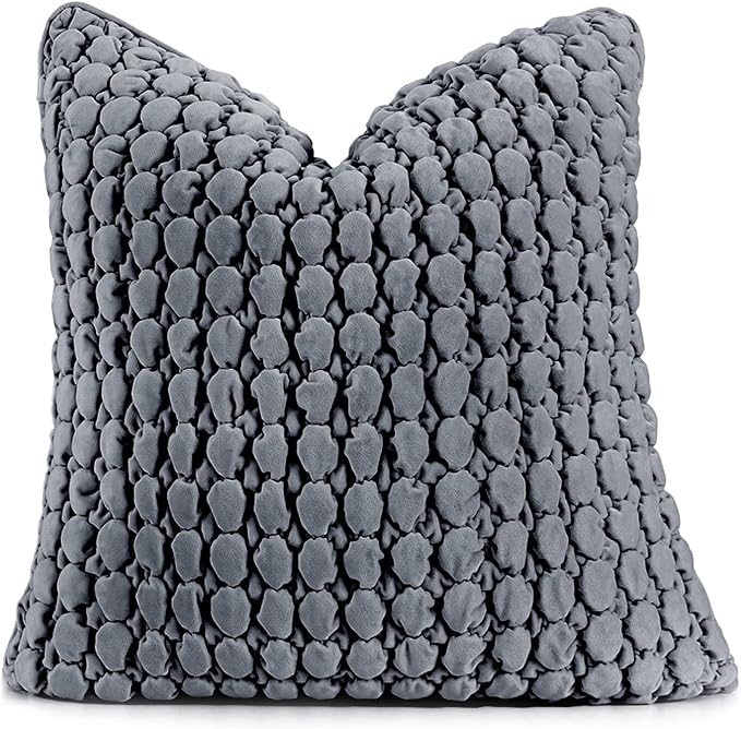 Pillow Cover 24x24 1 Piece Velvet Euro Sham Decorative Farmhouse Pillowcase Boho Square Cushion Covers Soft Bubble Texture for Couch Sofa Bed Bedroom Car Living Room，Drak Gray