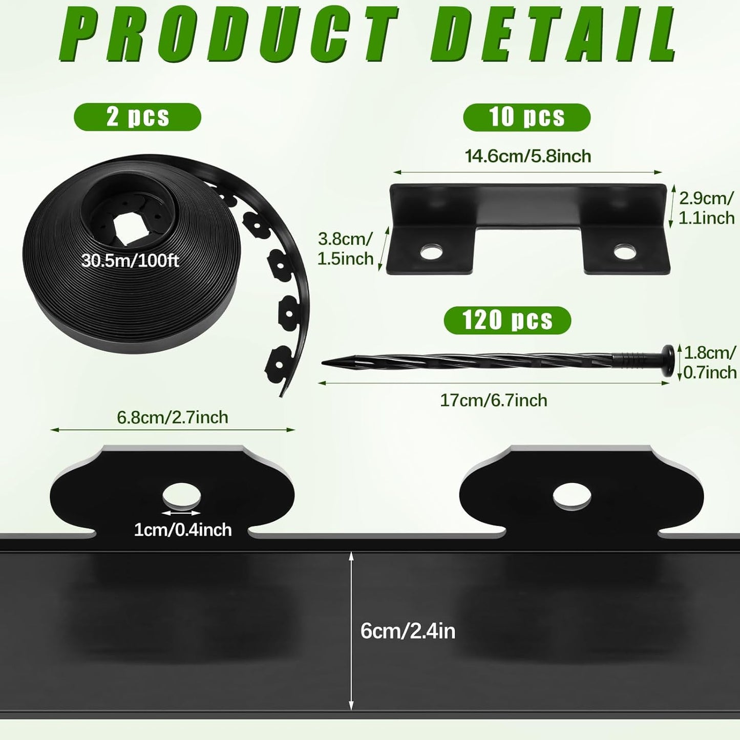 Sasylvia 2.5'' x 200' Landscape Edging Kit Edging Border Coil Include Anchoring Spikes 10 Connectors Plastic Garden Border for Lawn Garden Grass Yard Home(Black)