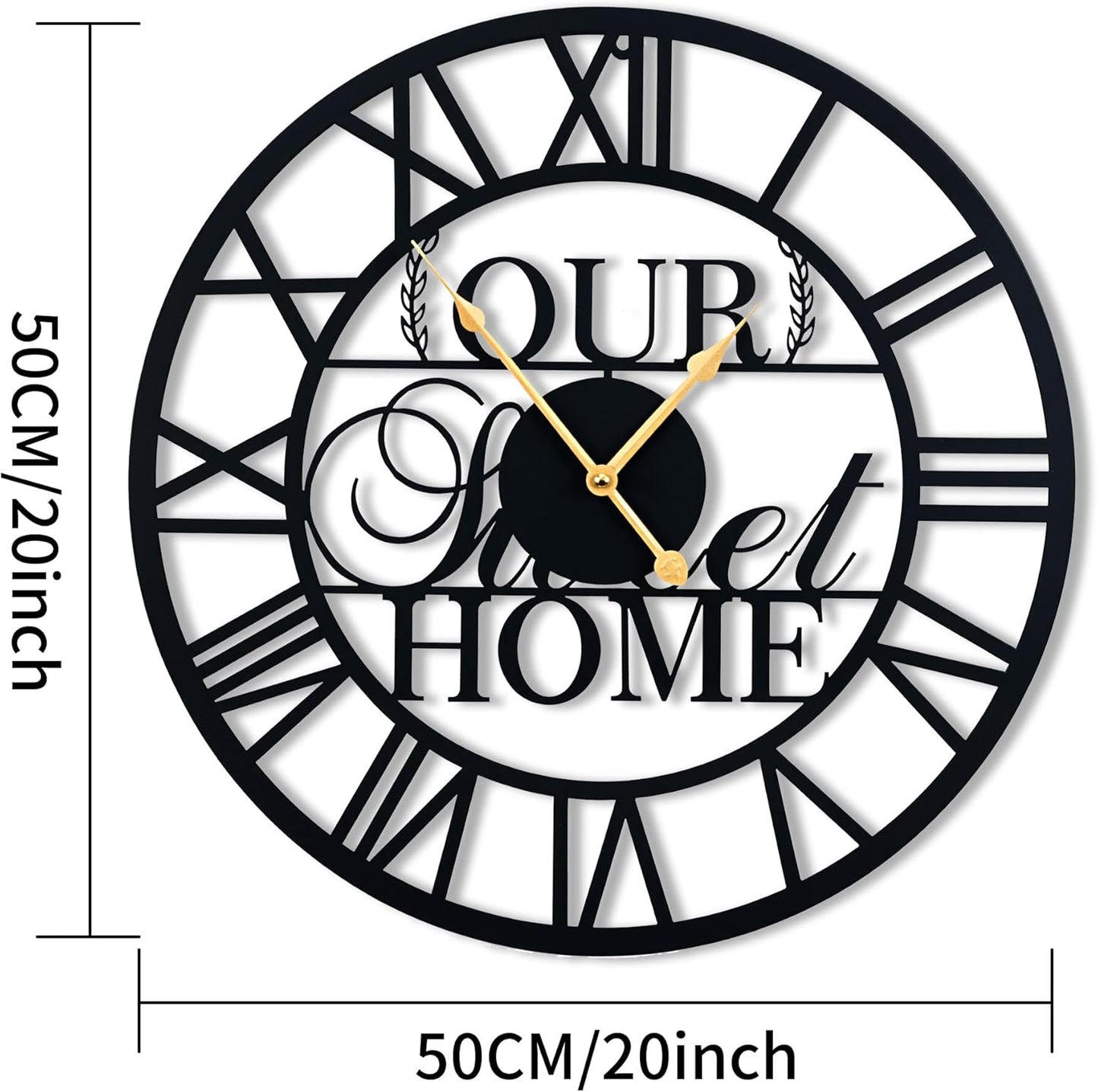 20inches/50cm Wall Clocks Roman Numeral Battery Powered No Ticking Silent Modern Unique Metal Wall ClocksSuitable Living Room Kitchen Bedroom Fireplace Office Farmhouse
