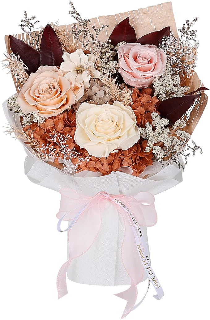 Forever Flowers for Delivery - Preserved Pink Rose Bouquet in Gift Box, Eternal Flowers for Mother's Day, Anniversary, Birthday Gift for Her