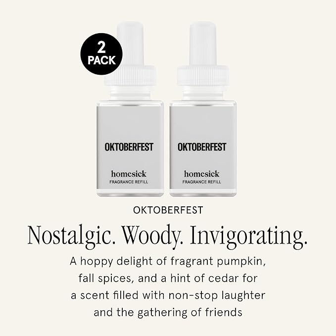 Pura & Homesick Home Scent Refill - Smart Home Air Diffuser Fragrance - Long-Lasting Luxury Scent per Refill - Clean Diffuser Fragrance - Household Essential - 2 Pack, Oktoberfest