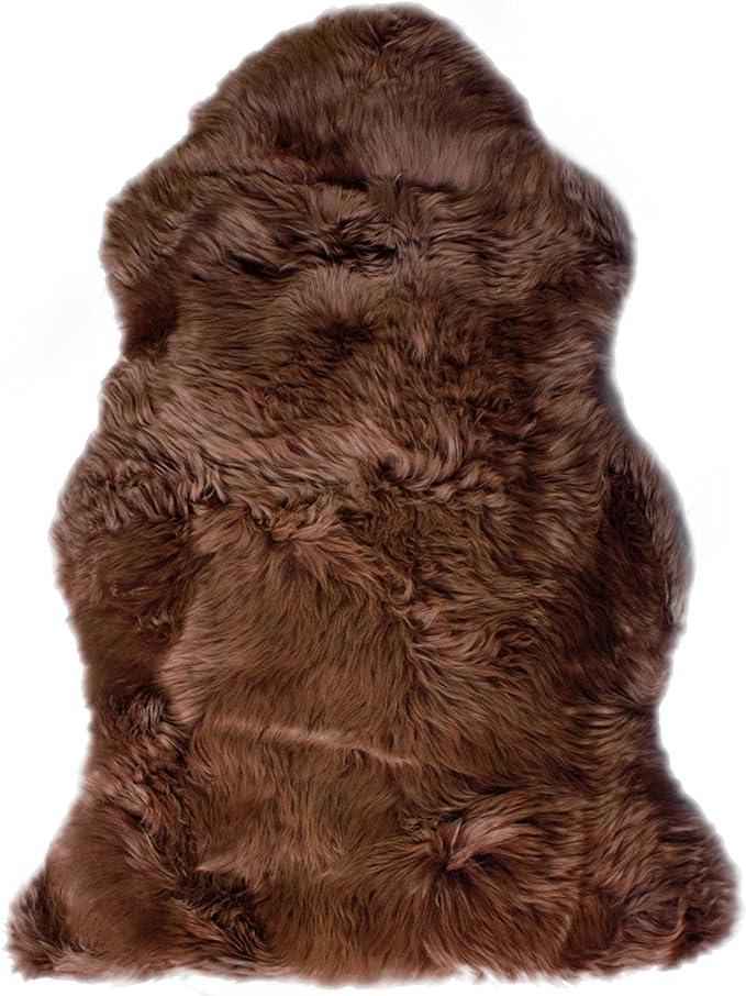HUAHOO Premium Genuine Sheepskin Rug Brown Real Australia Sheepskin Natural Luxury Fluffy Lambskin Fur Area Rug Seat Covers for Kids Bedroom Sofa Chair Cover Pets Dogs Mat Double Pelt/2' x 3' Brown