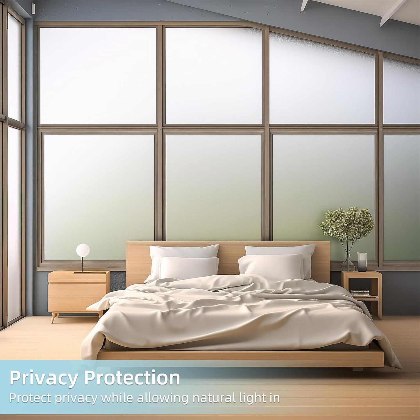 DUOFIRE Privacy Window Film Frosted Glass Film Matte White Static Cling Glass Film No Glue Anti-UV Window Sticker Non Adhesive for Privacy Office Meeting Room Bathroom Living Room DS001W 35.4x157.4in