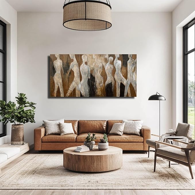 CHUDANHAO Graffiti Line Artwork Brown Picture Wall Decor Black Abstract Wall Art for Living Room Hotel Office Wall Hanging Decor 29"x58" Large Size