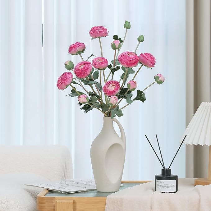 6Pcs Realistic Silk Purple Ranunculus Artificial Flowers Long Stems, 23.6" Tall Fake Flowers Faux Flowers Suit for Year-Round Home Decoration, Wedding, Bridal Bouquets, Office