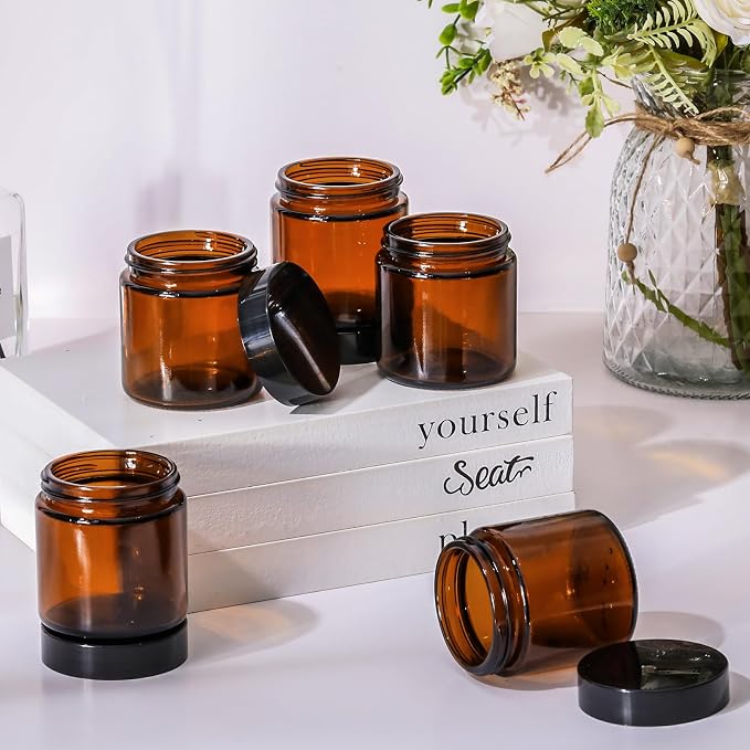 Norme 24 Pieces 16 oz Glass Jars with Lids Empty Storage Containers Leakproof Round Cosmetic Jars for Storing Lotions Powder Ointments Making(Amber)