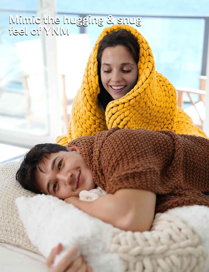 YnM Chunky Throw Blanket, Medium-Weight, Hand Knitted, Skin Friendly, Ventilated and Breathable, Machine Washable, Home Décor Piece for Couch, Sofa and Bed (Yellow Fusion, 40x50 Inch)