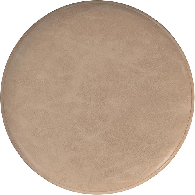 HomePop Upholstered Faux Leather Round Ottoman (No Lid, Seat Only) | HomePop Home Décor | Round Pouf Foot Rest – Sand Faux Leather